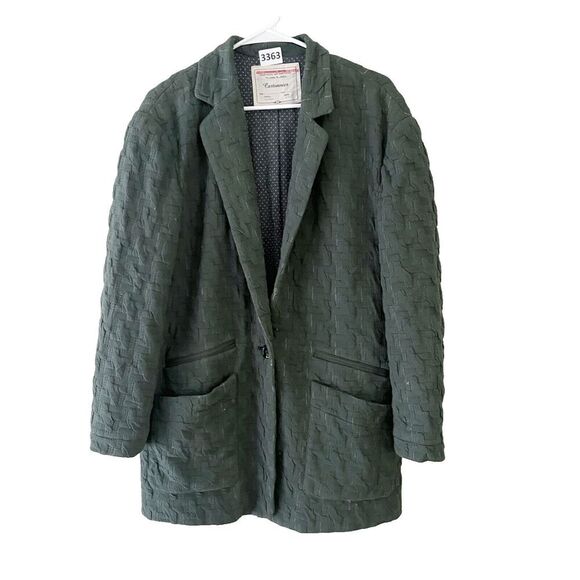 Cartonnier Womens Green Houndstooth Blazer Cotton Jacket S Pockets Long Sleeve - Picture 1 of 11